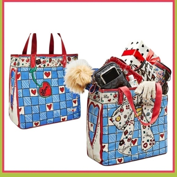 NWT Brighton Love Sparkle Tote Canvas Bag Tom Clancy Design Hearts Cat a… - Picture 3 of 14